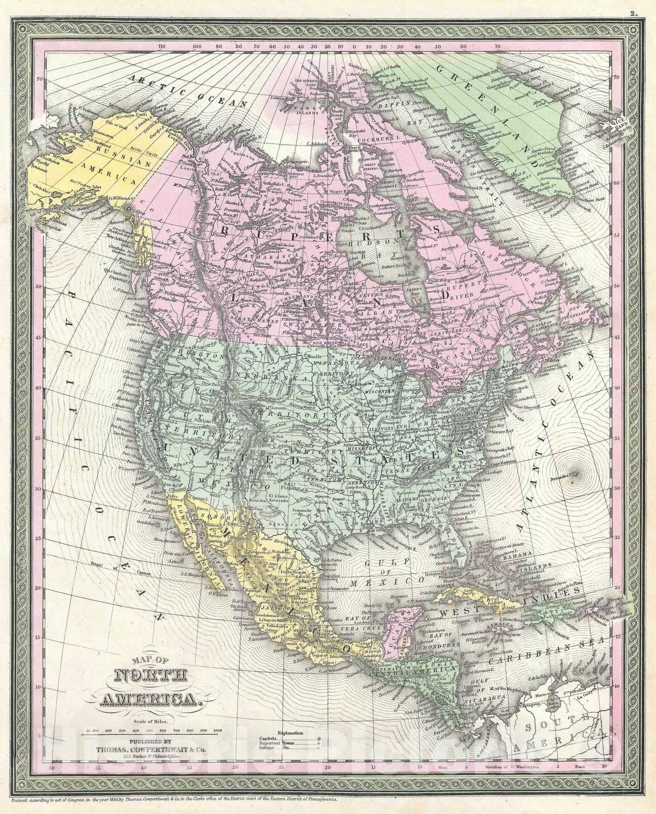 Historic Map : North America, Mitchell, 1853, Vintage Wall Art