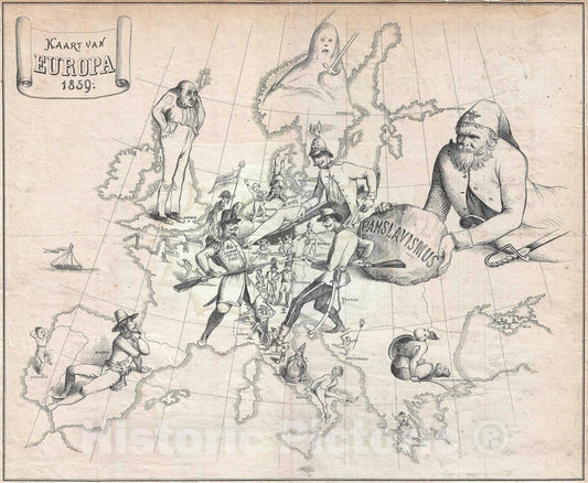 Historic Map : Satarical Europe, Emrik and Binger, 1859, Vintage Wall Art