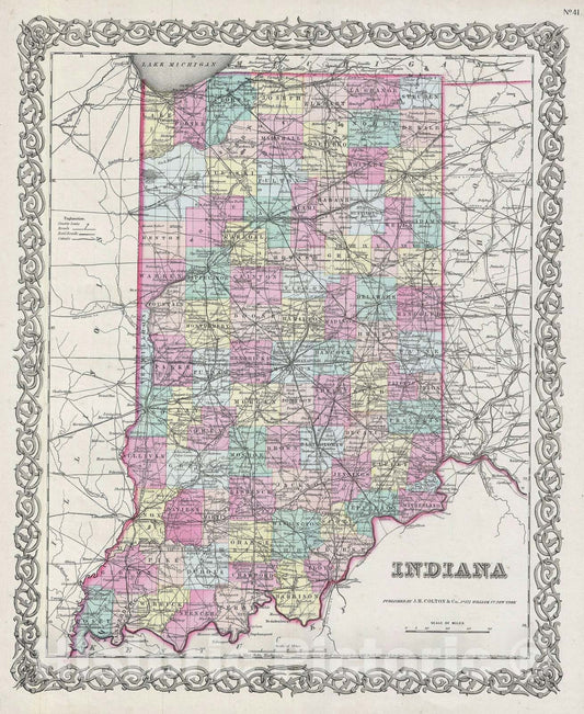 Historic Map : Indiana, Colton, 1856, Vintage Wall Art