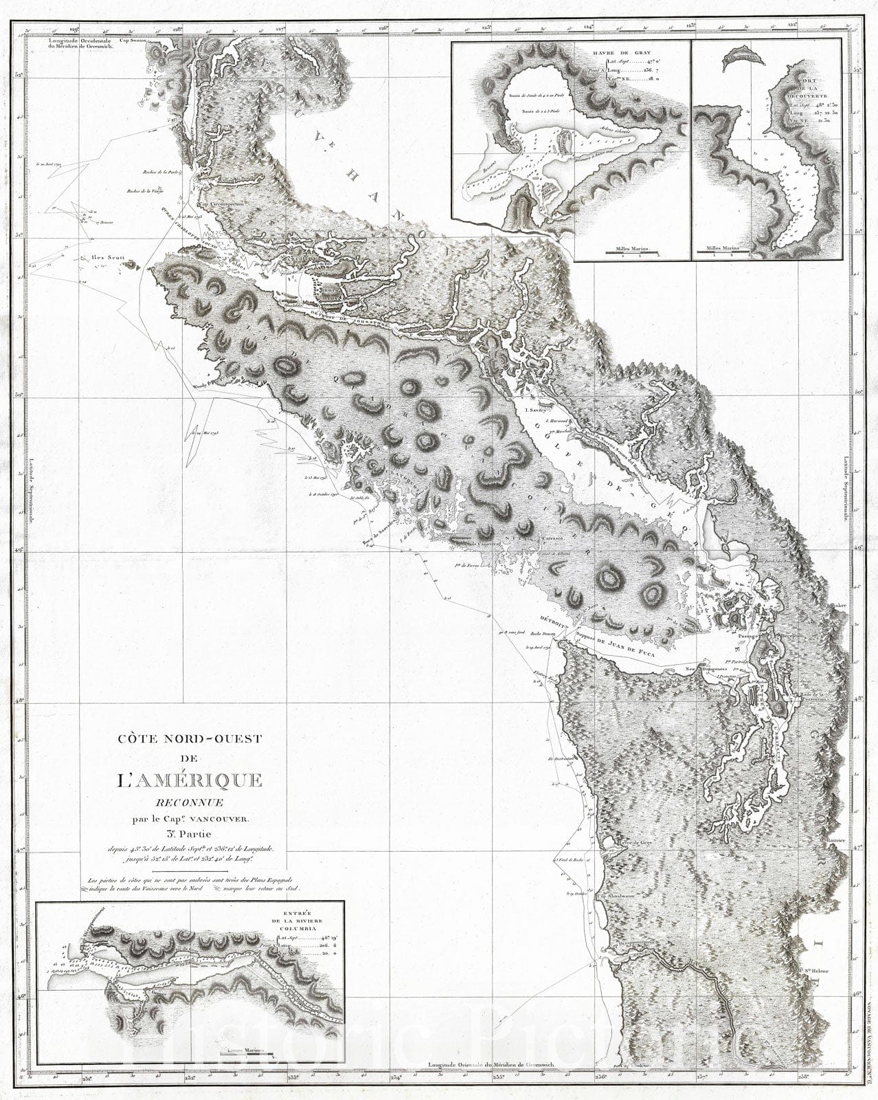 Historic Map : Vancouver Island, Washington, and Puget Sound, Vancouver, 1799, Vintage Wall Art