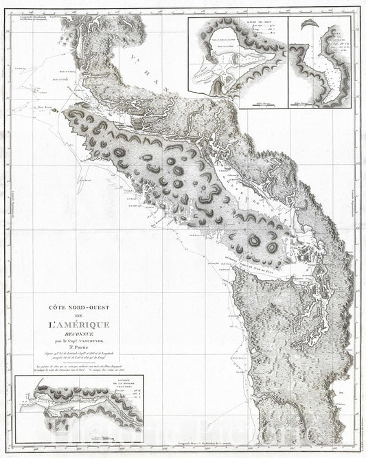 Historic Map : Vancouver Island, Washington, and Puget Sound, Vancouver, 1799, Vintage Wall Art