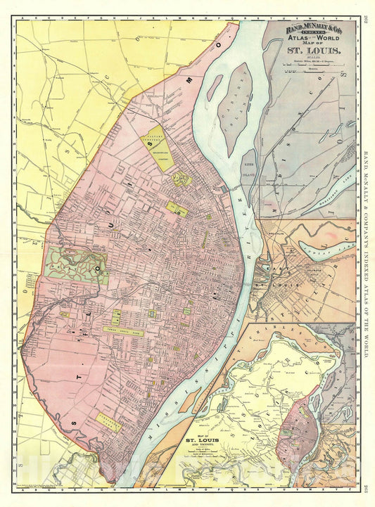 Historic Map : Plan of St. Louis, Missouri, Rand McNally, 1891, Vintage Wall Art