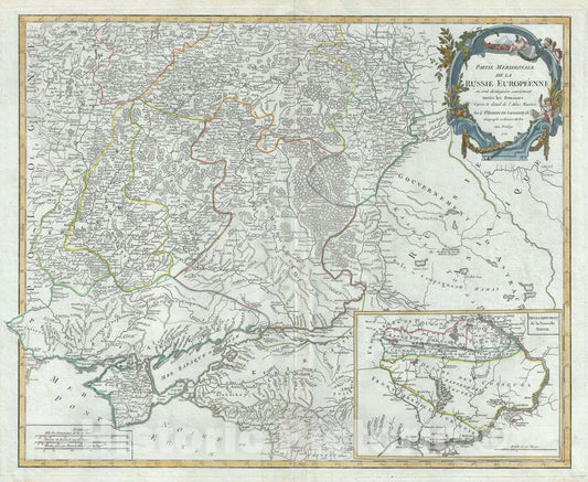 Historic Map : Southern European Russia "Ukraine, Crimea, Russia", Vaugondy, 1752, Vintage Wall Art
