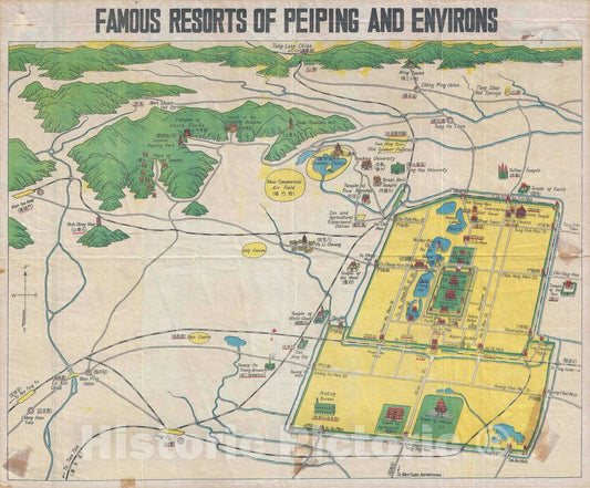 Historic Map : Pictorial Map of Beijing and Environs, Science Press, 1936, Vintage Wall Art
