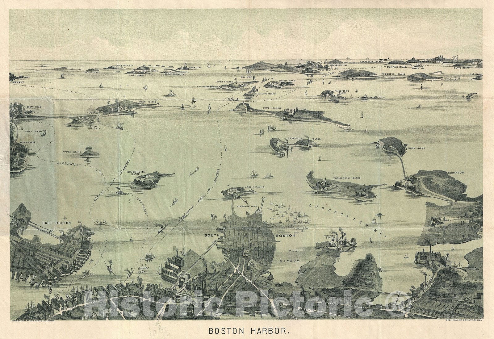 Historic Map : Boston Harbor, Massachusetts, Walker, 1897, Vintage Wall Art