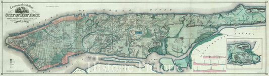 Historic Map : Waterway Map of Manhattan, New York City, Viele, 1865, Vintage Wall Art