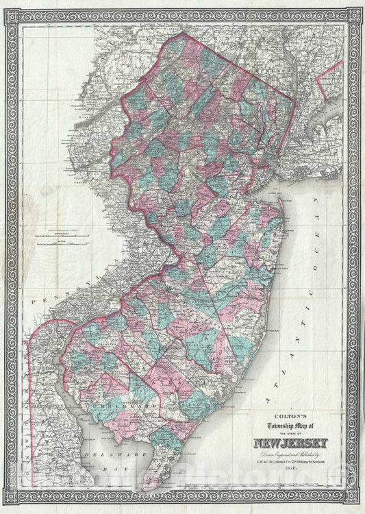 Historic Map : New Jersey, Colton Township, 1871, Vintage Wall Art