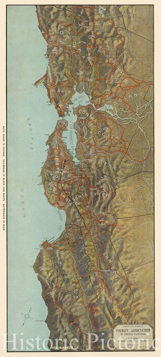 Historic Map : The San Francisco Bay Area, Rhea, 1915, Vintage Wall Art