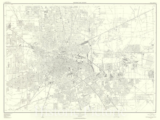 Historic Map : Plan of Houston, Texas, U.S. Geological Survey, 1957, Vintage Wall Art