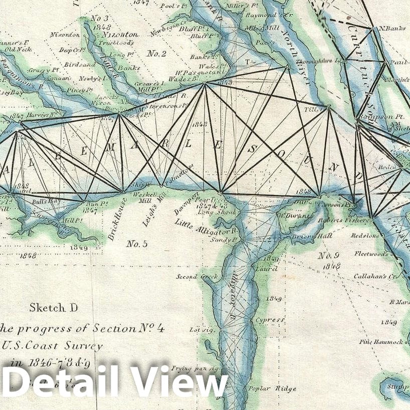 Historic Map : Albemarle Sound, North Carolina, U.S. Coast Survey, 1849, Vintage Wall Art