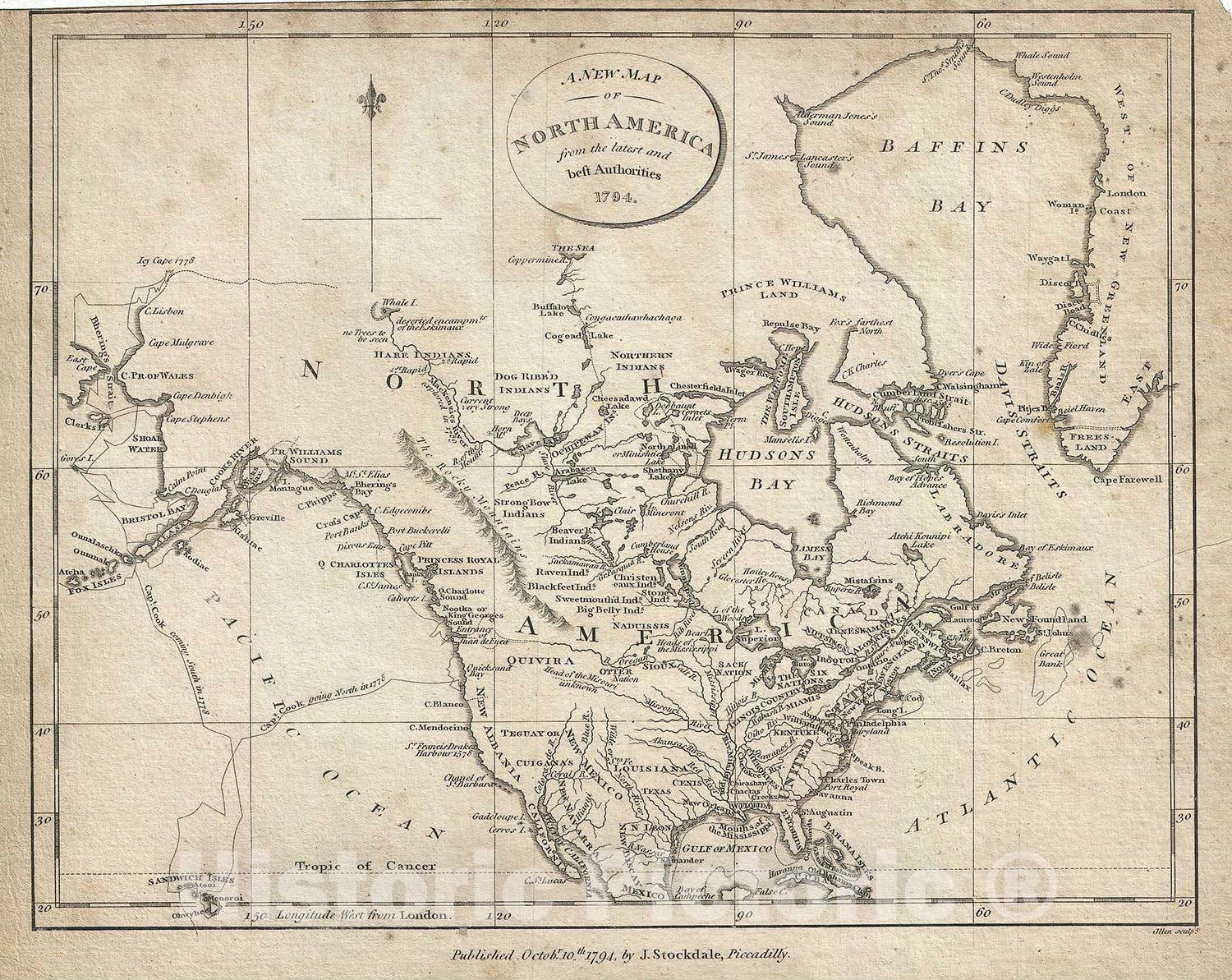 Historic Map : North America, Stockdale, 1794, Vintage Wall Art