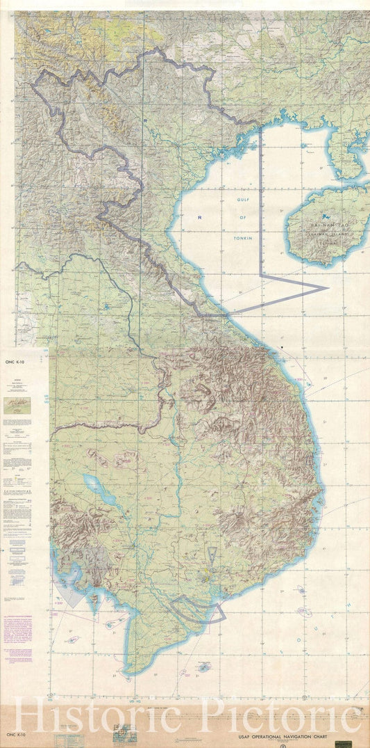 Historic Map : Nautical Chart Vietnam, Laos, and Cambodia, U.S. Coast Survey, 1970, Vintage Wall Art
