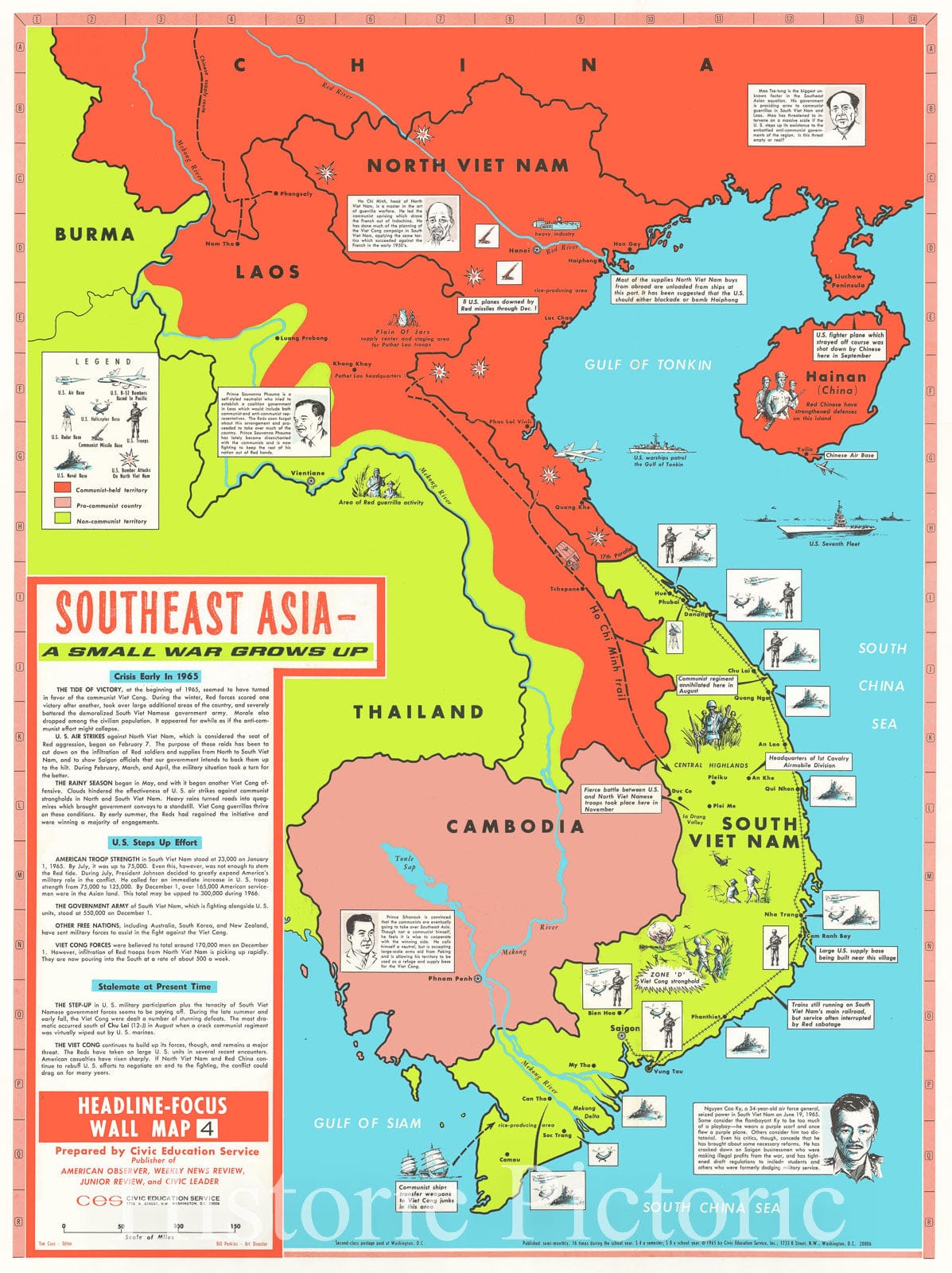 Historic Map : Southeast Asia During The Vietnam War, 1965, Vintage Wall Art