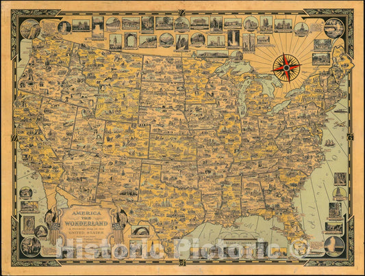 Historic Map : Pictorial Map of The United States, 1941, Vintage Wall Art