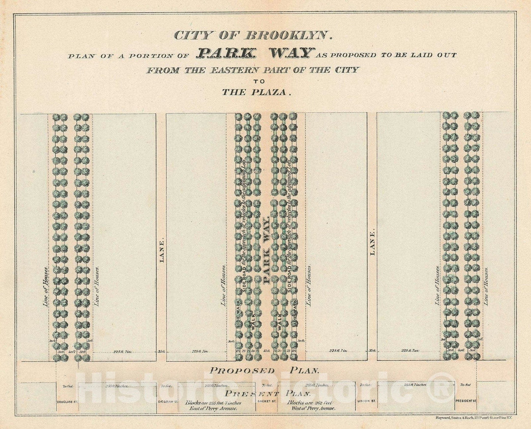 Historic Map : Eastern Parkway, Brooklyn, New York, Vaux and Olmstead's, 1868, Vintage Wall Art