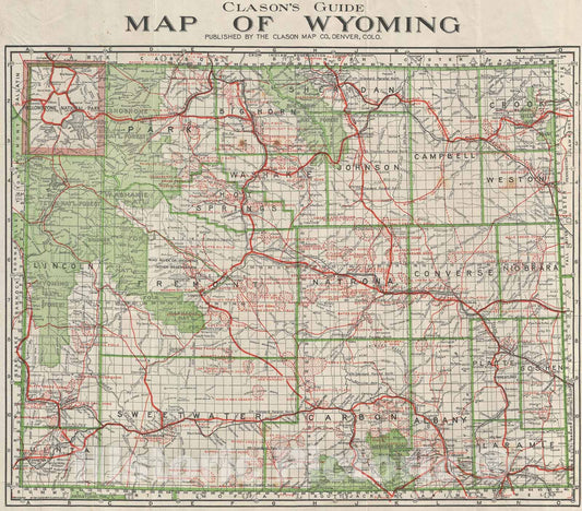 Historic Map : Wyoming, Clason, 1920, Vintage Wall Art