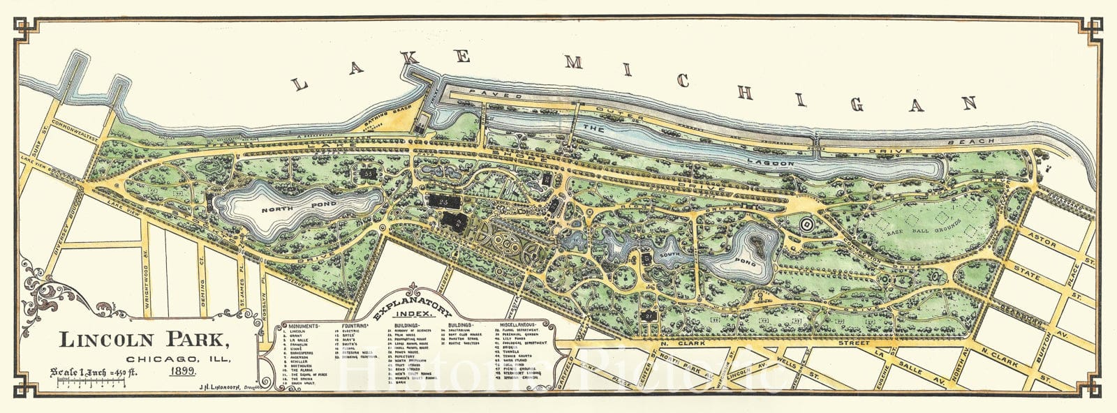 Map of Lincoln Park, Chicago, Illinois (IL), 1899 - Historic Wall Art