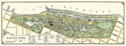 Map of Lincoln Park, Chicago, Illinois (IL), 1899 - Historic Wall Art