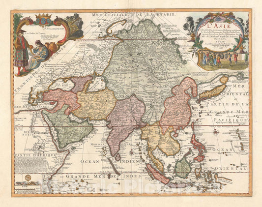 Historic Map : Asia, De Fer - Van Loon, 1704, Vintage Wall Art