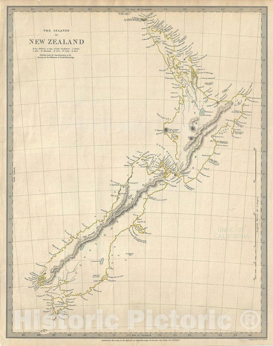 Historic Map : New Zealand, S.D.U.K., 1838, Vintage Wall Art