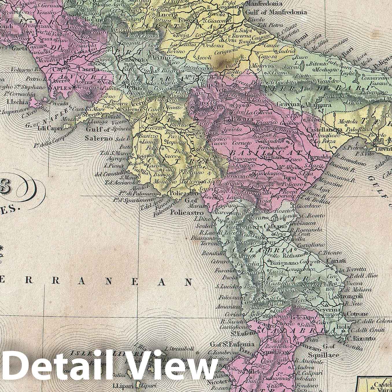 Historic Map : Southern Italy " Naples, Sicily ", Mitchell, 1853, Vintage Wall Art