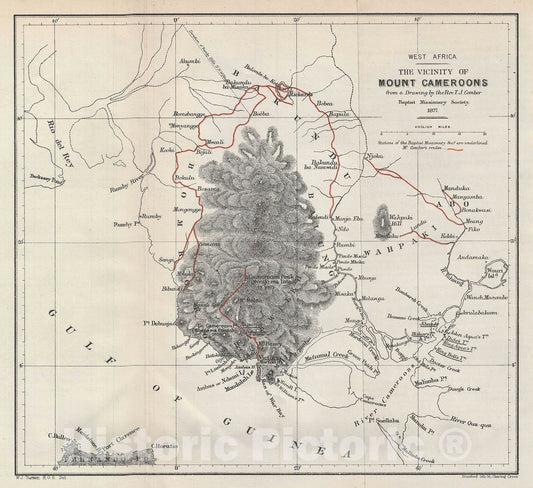 Historic Map : Mount Cameroons, West Africa, Johnston, 1877, Vintage Wall Art