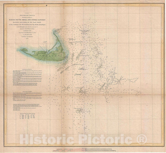 Historic Map : Nantucket and The Davis Shoals, U.S. Coast Survey, 1851, Vintage Wall Art