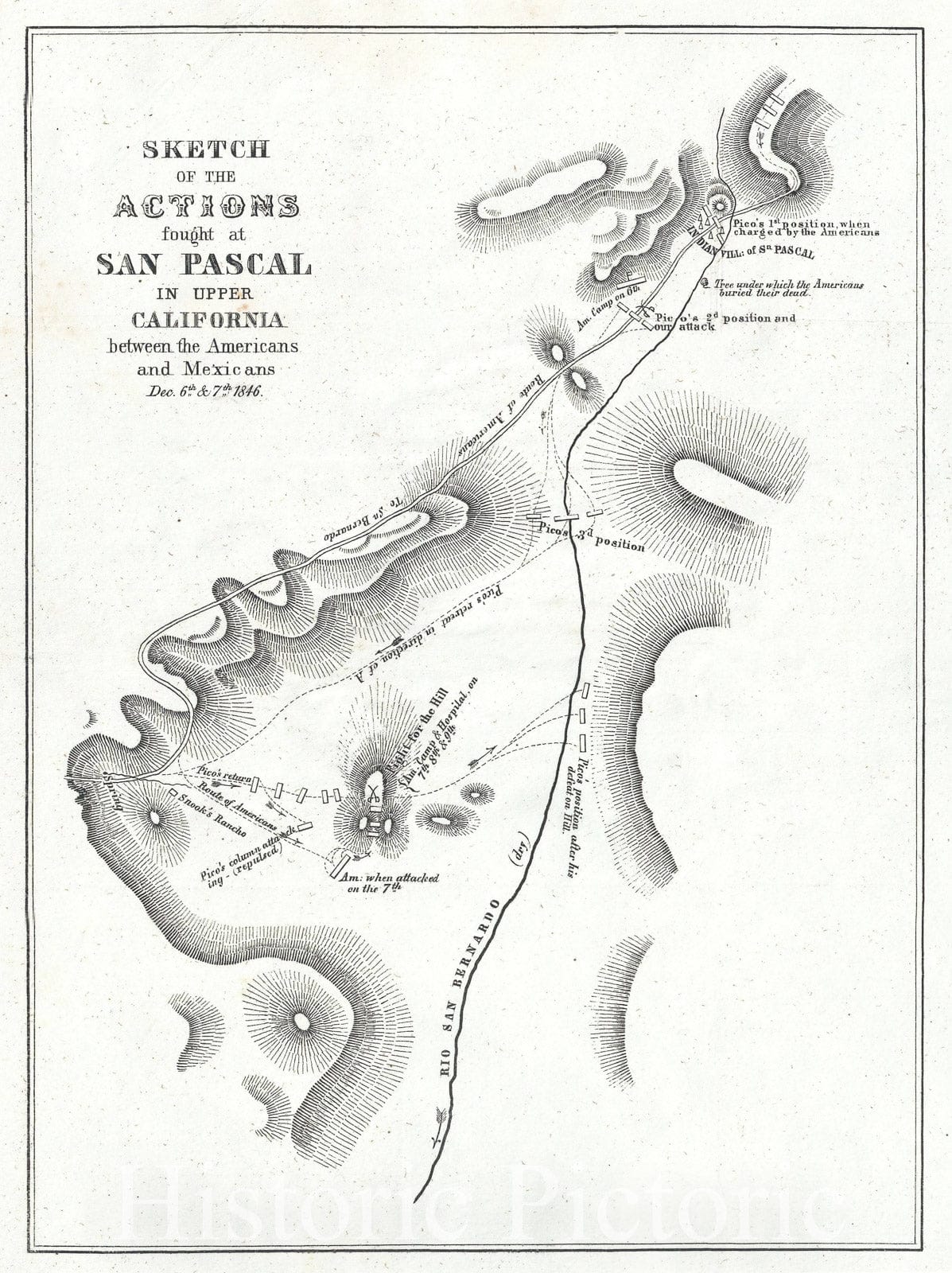 Historic Map : The Battle of San Pasqual near San Diego, CA, Emory, 1847, Vintage Wall Art