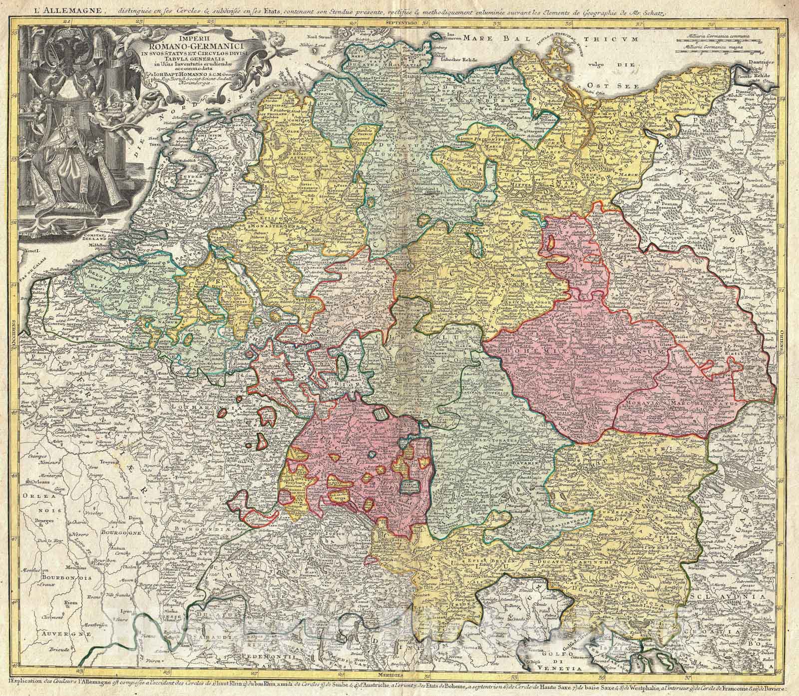 Historic Map : The Holy Roman Empire " Germanic Empire ", Homann, 1740, Vintage Wall Art