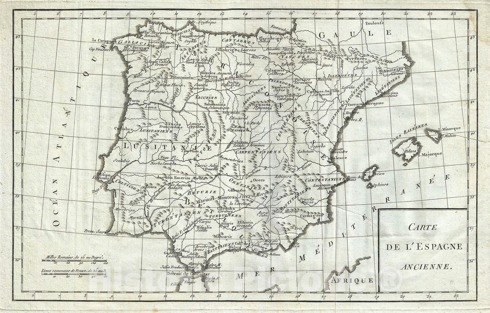 Historic Map : Ancient Spain, Delisle de Sales, 1770, Vintage Wall Art