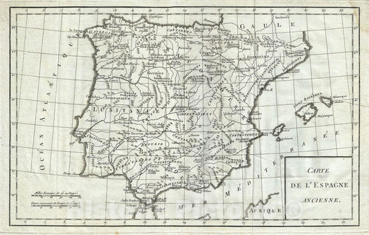 Historic Map : Ancient Spain, Delisle de Sales, 1770, Vintage Wall Art