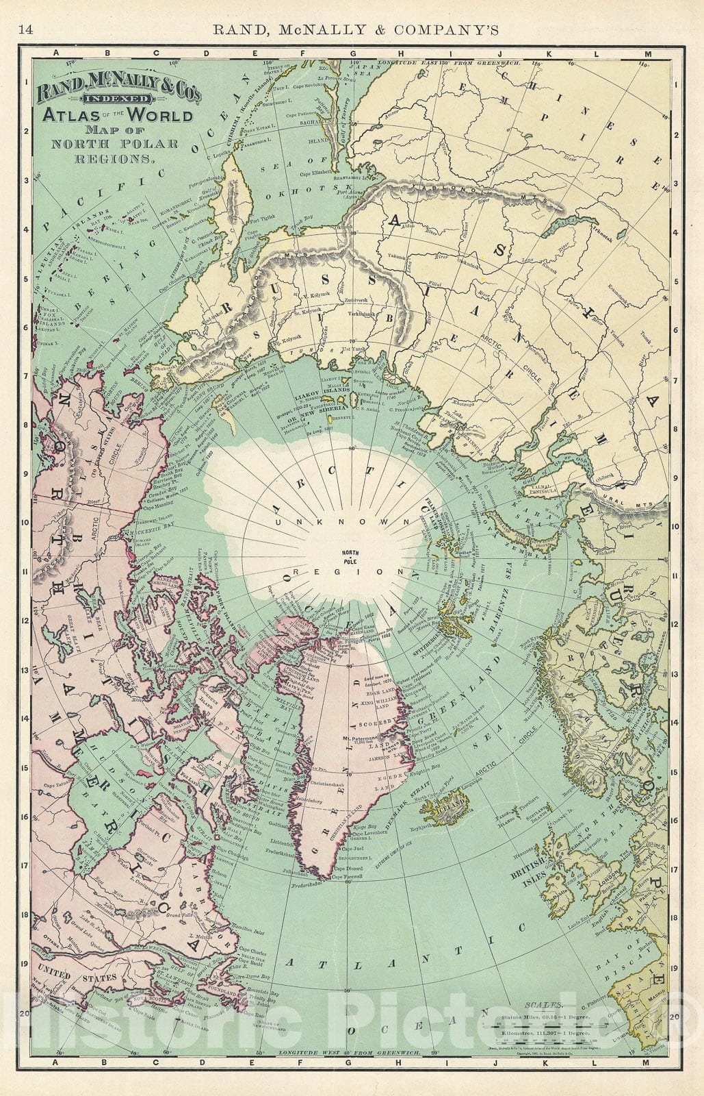 Historic Map : The North Pole or Arctic Regions, Rand McNally, 1892, Vintage Wall Art
