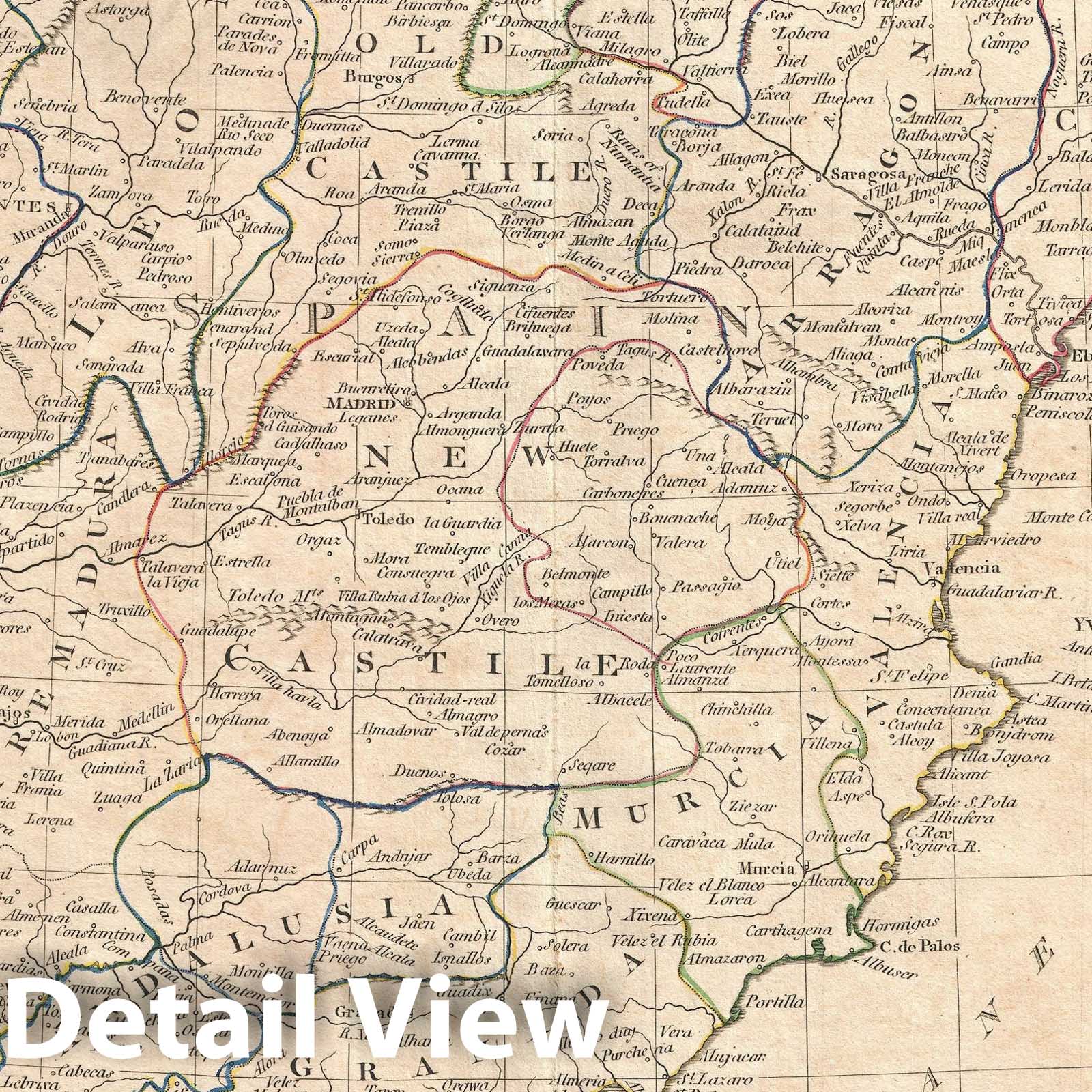 Historic Map : Spain and Portugal, Clement Cruttwell, 1799, Vintage Wall Art