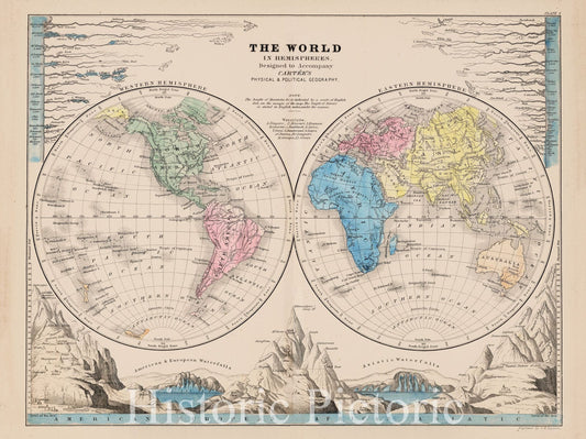 Historic Map : The World in Hemispheres, Blackwood, 1852, Vintage Wall Art