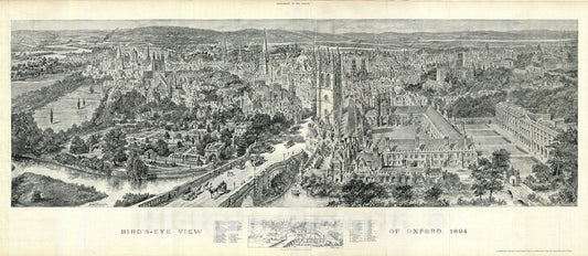 Historic Map : Panoramic View of Oxford, England, Brewer, 1894, Vintage Wall Art