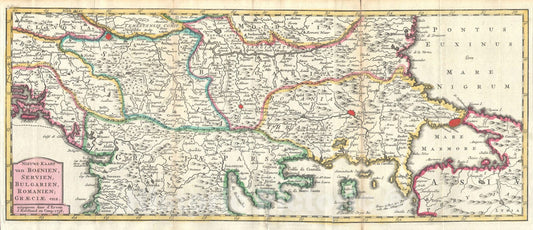 Historic Map : The Balkans " Bosnia, Serbia, Bulgaria, Rumania ", Ratelband, 1738, Vintage Wall Art