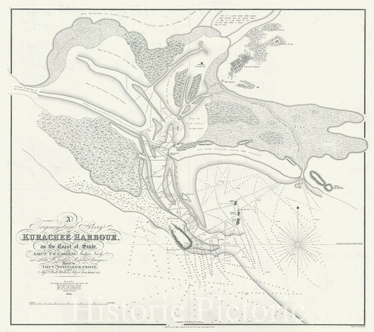 Historic Map : Karachi City and Harbor - fist Map of, Carless, 1838, Vintage Wall Art
