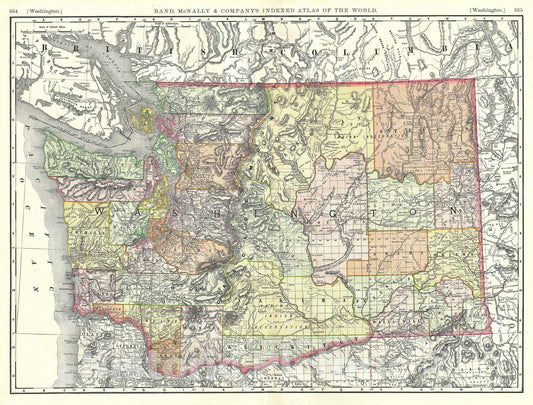 Historic Map : Washington, Rand McNally, 1892, Vintage Wall Art
