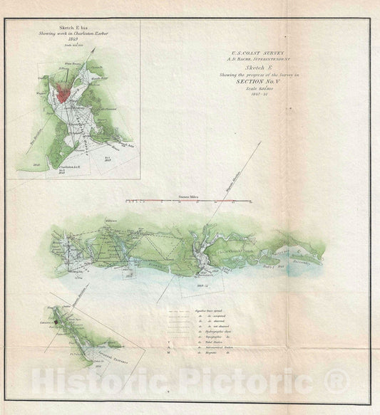 Historic Map : Nautical Chart The South Carolina Coast, U.S. Coast Survey, 1851, Vintage Wall Art