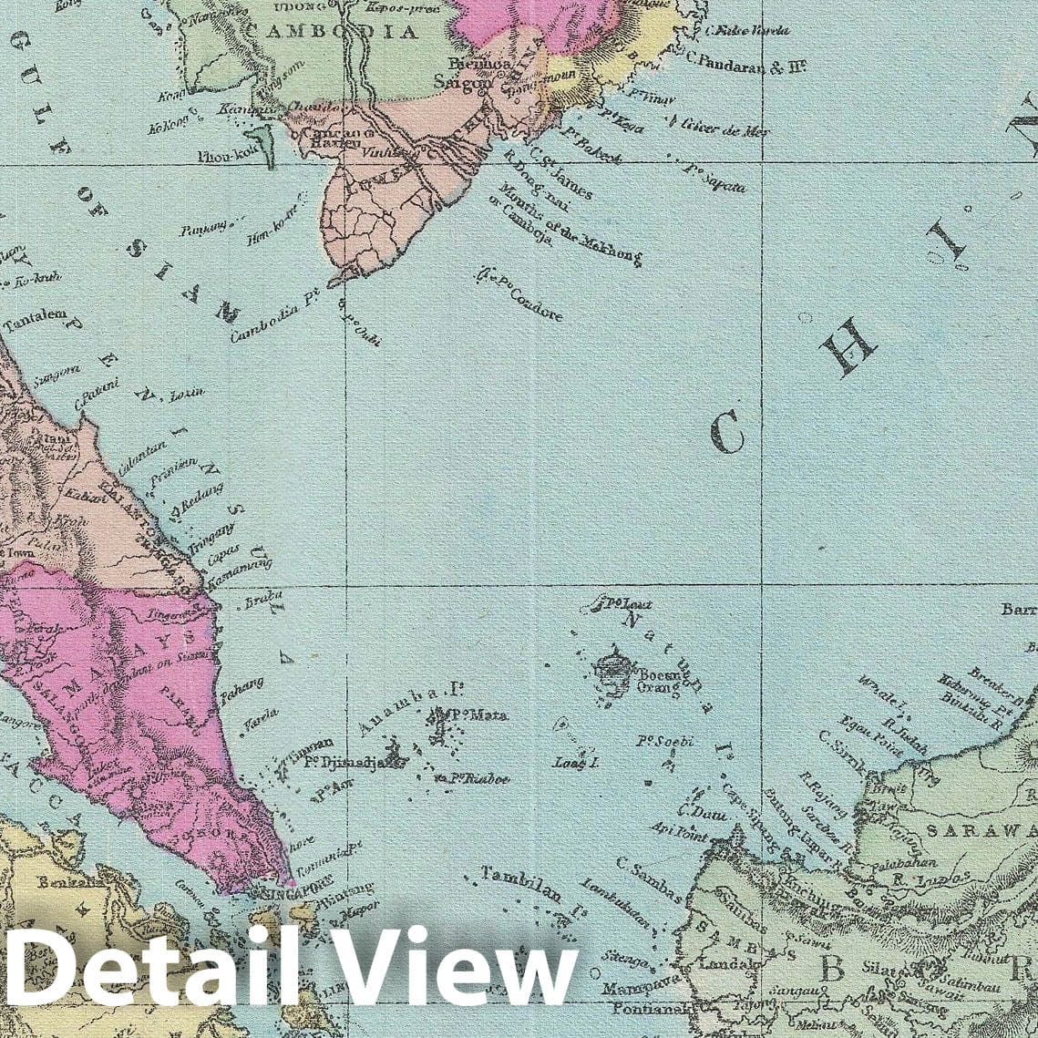 Historic Map : The East Indies "Singapore, Thailand, Borneo, Malaysia", Tunison, 1887, Vintage Wall Art