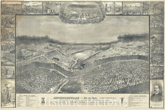 Historic Map : Infamous Civil War Prison at Andersonville, O'Dea, 1885, Vintage Wall Art