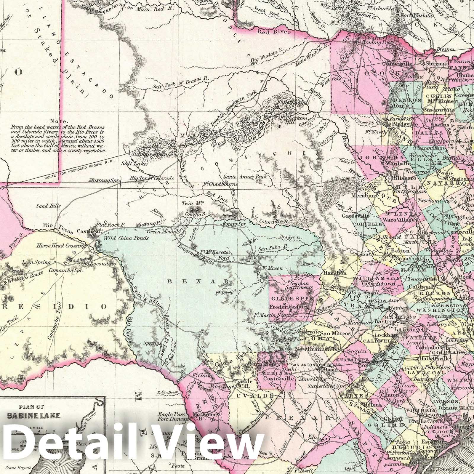 Historic Map : Texas, Colton, 1855, Vintage Wall Art