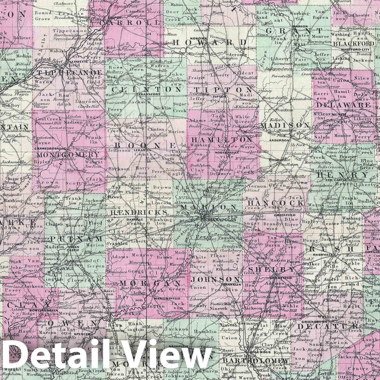 Historic Map : Indiana, Johnson, 1864, Vintage Wall Art
