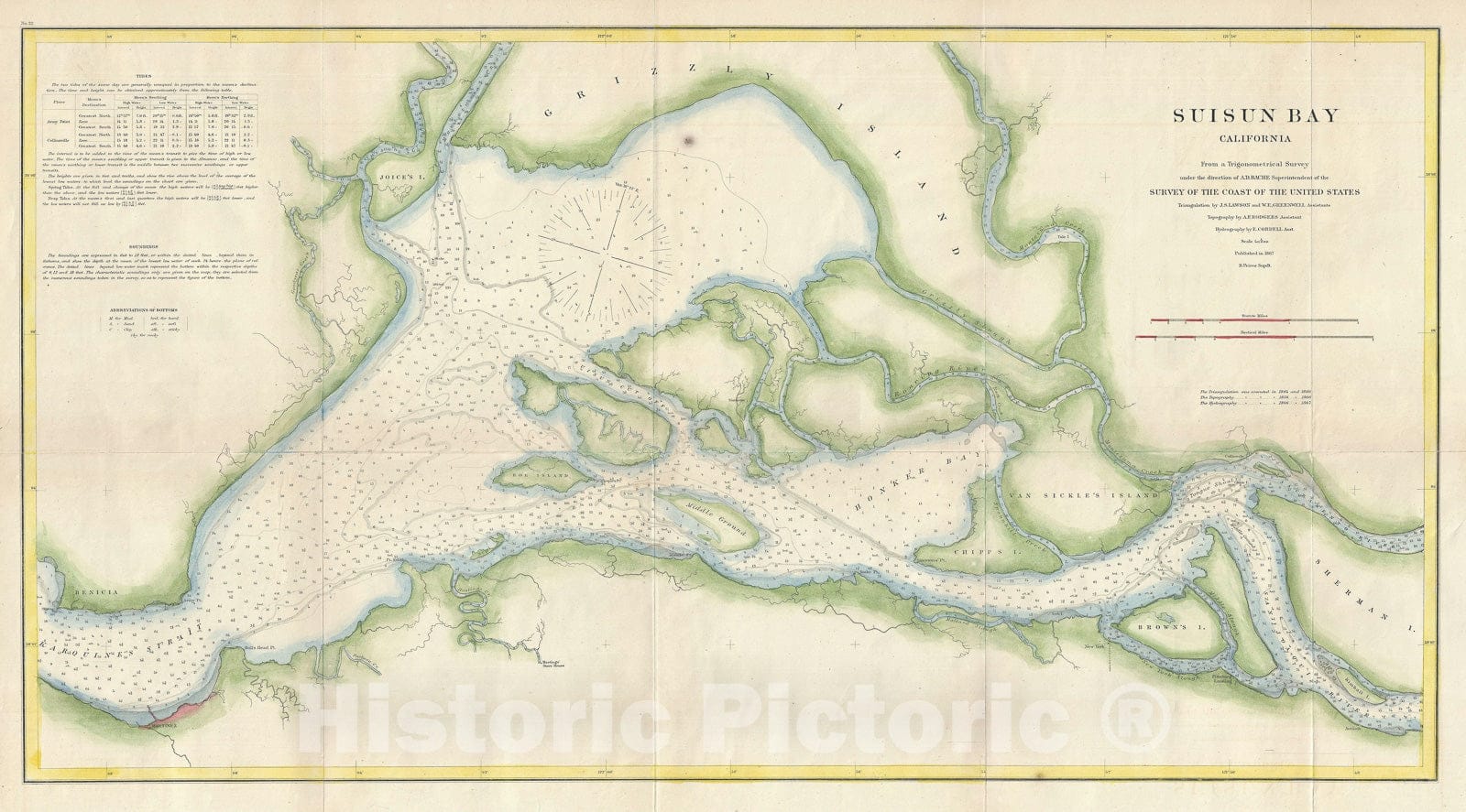 Historic Map : Nautical Chart Suisun Bay, California, U.S. Coast Survey, 1867, Vintage Wall Art