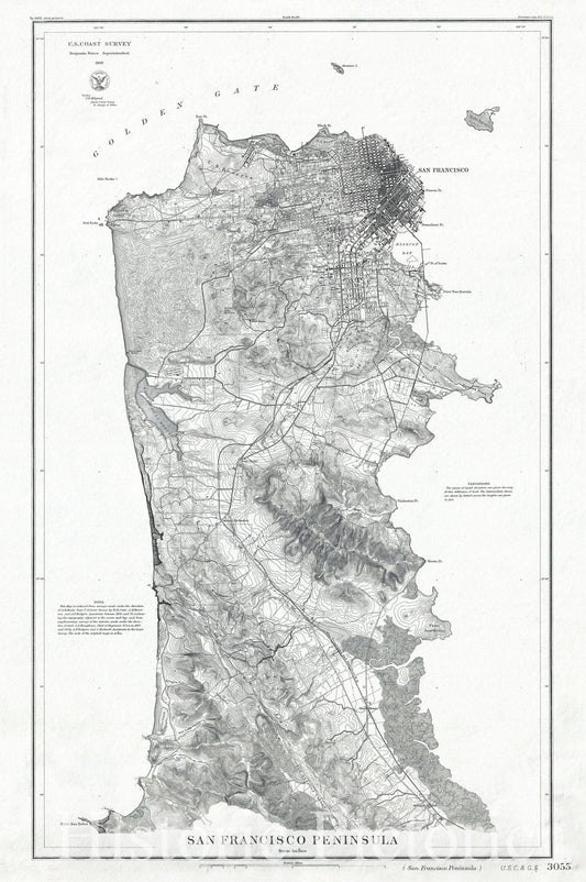 Historic Map : San Francisco Peninusla, U.S. Coast Survey, 1869, Vintage Wall Art