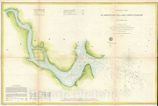 Historic Map : Brunswick Harbor and Saint Simons Sound, Georgia, U.S. Coast Survey, 1857, Vintage Wall Art