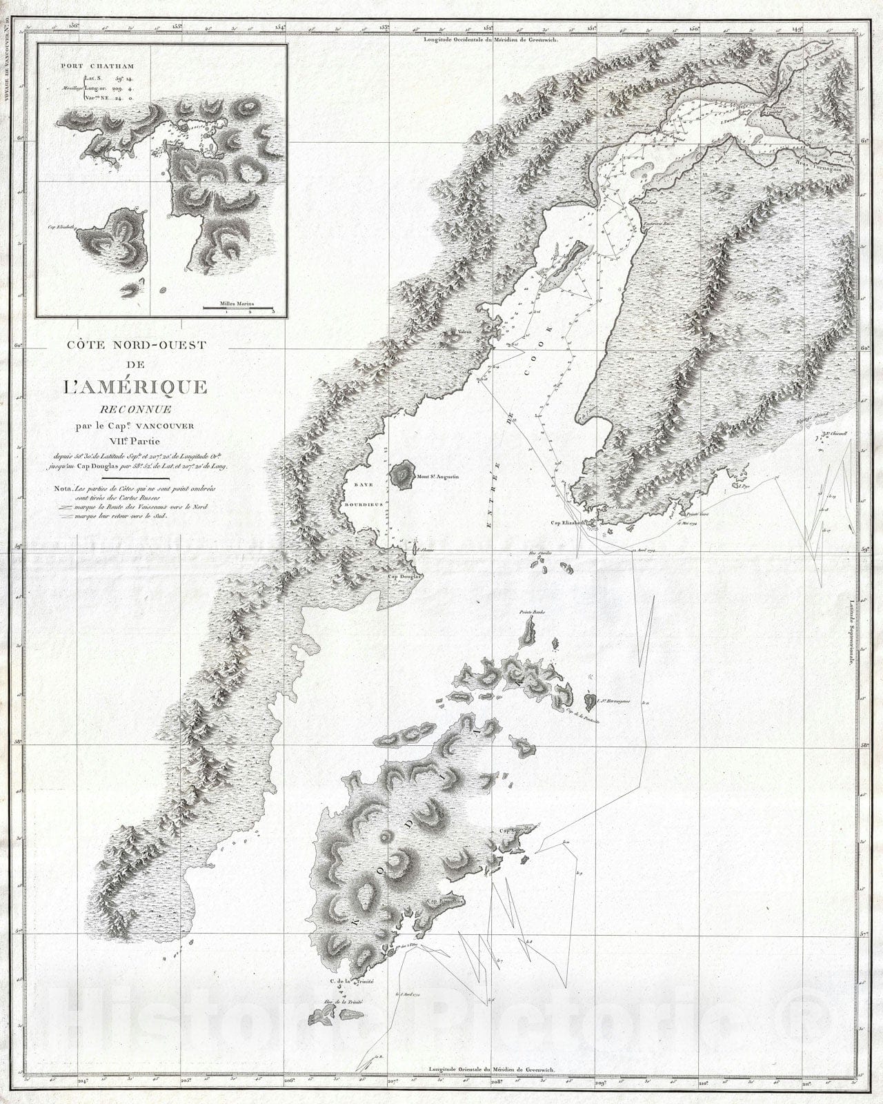 Historic Map : Alaska: Kodiak Island, Cook Inlet, Anchorage, Vancouver, 1799, Vintage Wall Art