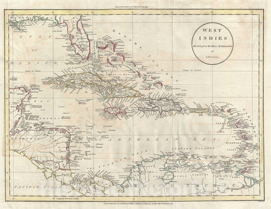 Historic Map : The West Indies, Russell, 1811, Vintage Wall Art