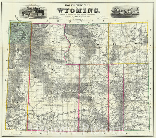 Historic Map : Wyoming Territory - finest commercial Map of, Holt, 1884, Vintage Wall Art