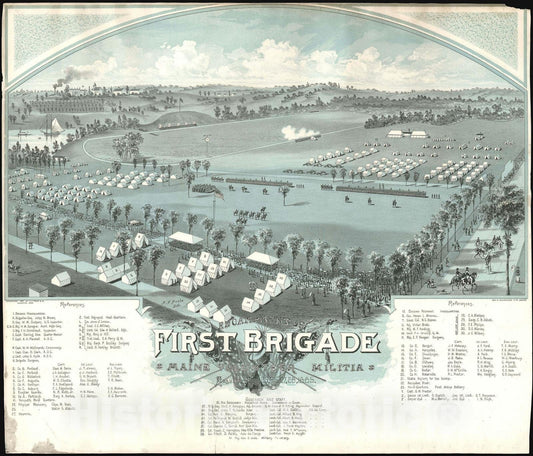 Historic Map : Camp of The Maine First Brigade, Augusta, Maine, Poole, 1885, Vintage Wall Art